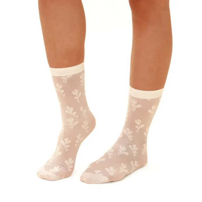 Floral Sheer Socks in Creamy White - EMY - Socks