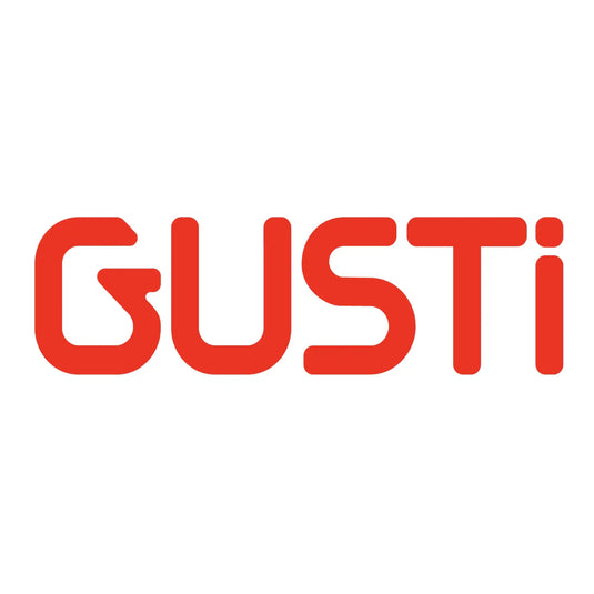 Logo de texte rouge épelant 'GUSTi' dans un style de police moderne et géométrique.